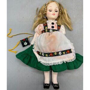 gretel Effanbee doll dress #1195 headband vintage floral bag green white READ